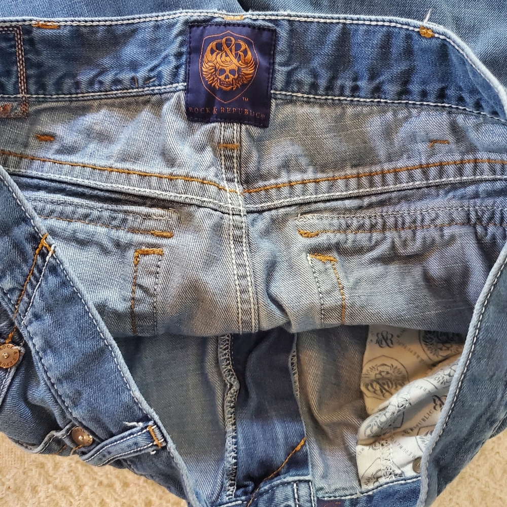 Vintage Rock Republic distressed men's jeans 36/34 Thick stitching and skulls - Picture 9 of 16